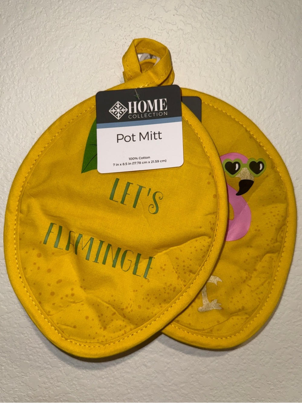 Hand crafted- Pair of Home Collection Lemon Flamingo Pot Mitts Let’s Flamingo!